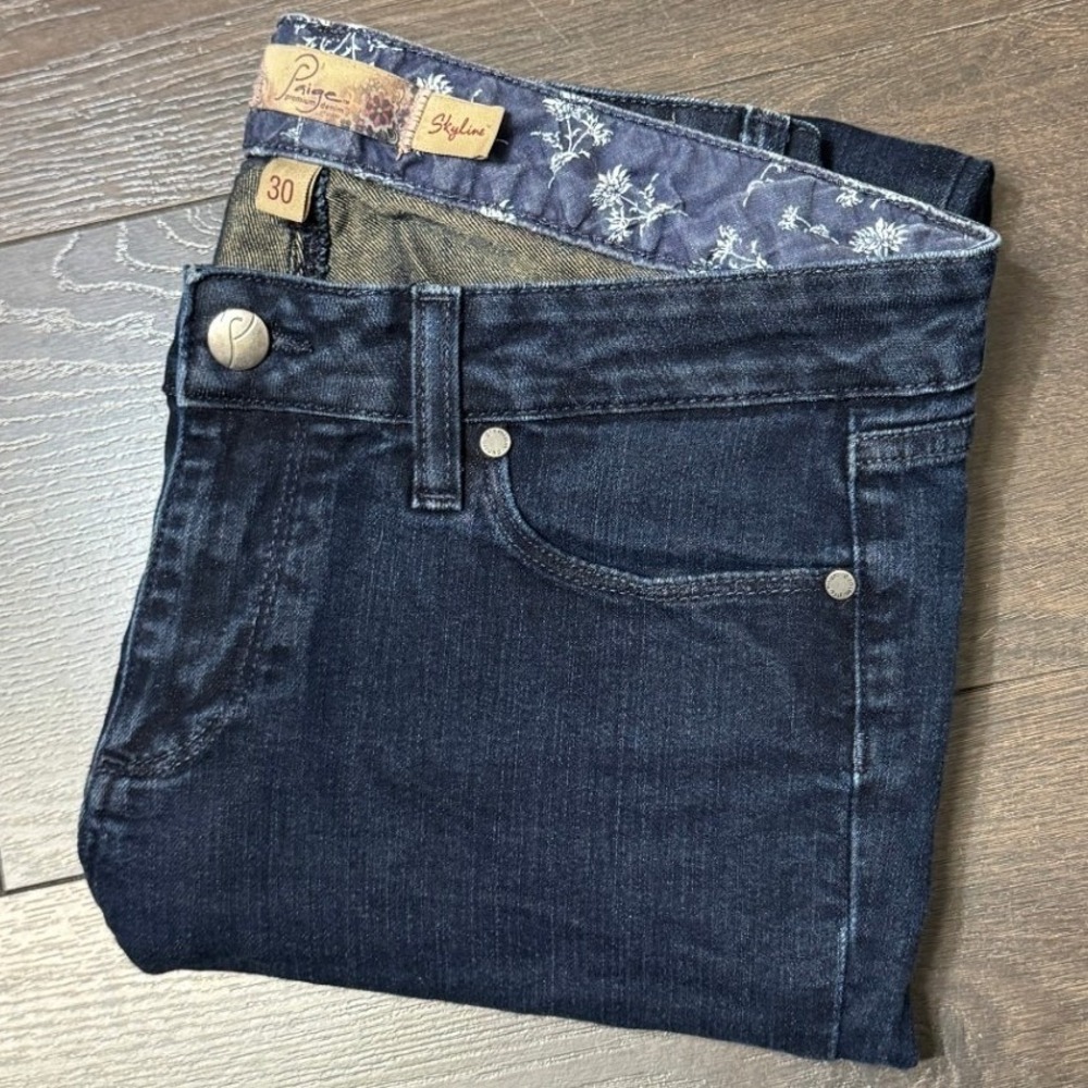 Paige Denim 30 Skyline Skinny Jeans Dark Wash Indigo 4-Way Stretch Mid Rise